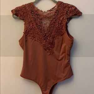 Fashion Nova Brick Red Lace Bodysuit